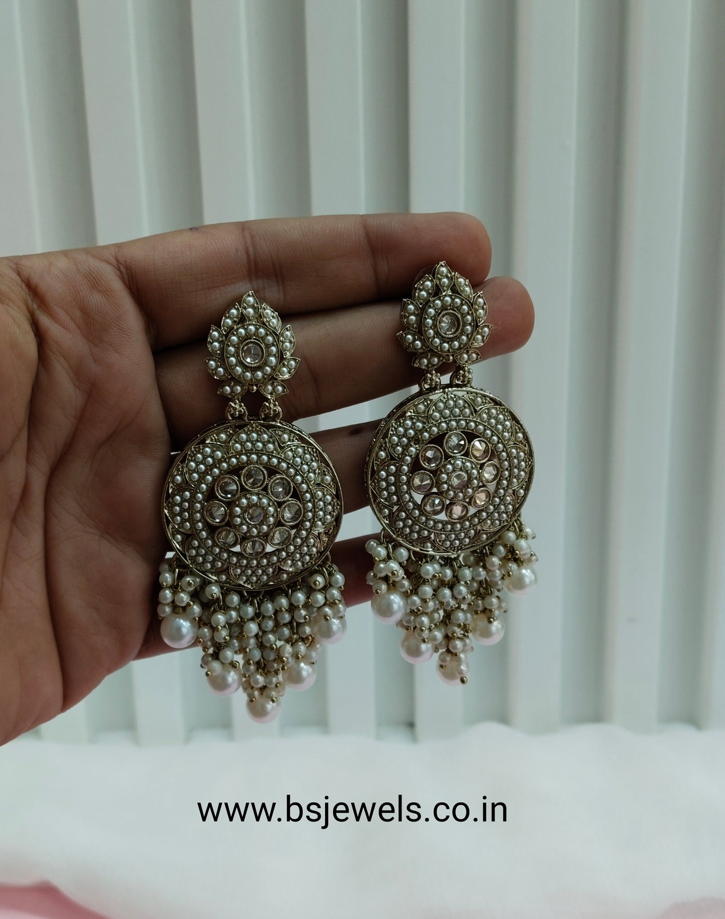 White Gold Champagne Stone Bollywood Earrings Tokyo Set