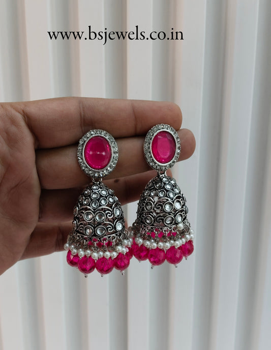 Majenta Oxidized Metal Denber Jhumka Earrings