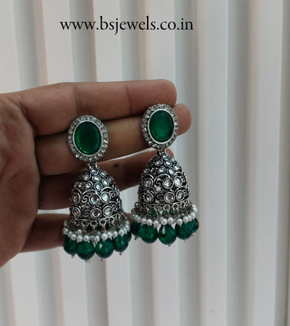 Green Oxidized Metal Denber Jhumka Earrings Set