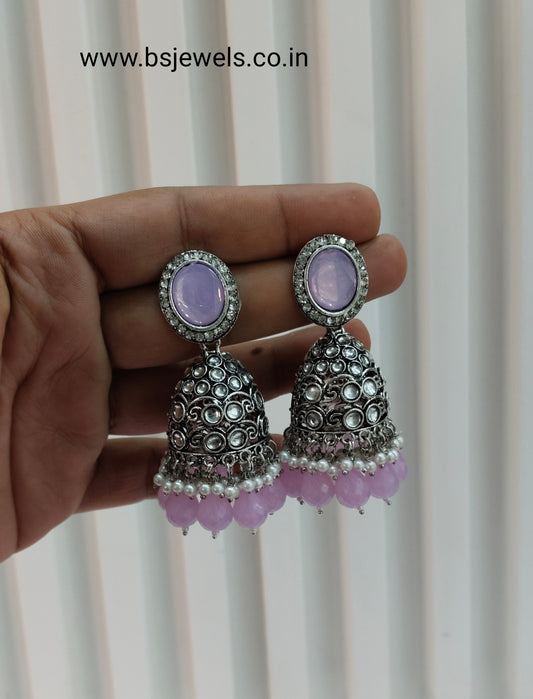 Lavender Oxidized Metal Denber Jhumka Earrings Set