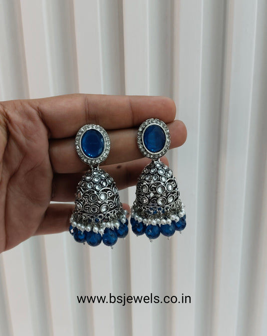 Blue Oxidized Metal Denber Jhumka Earrings Set