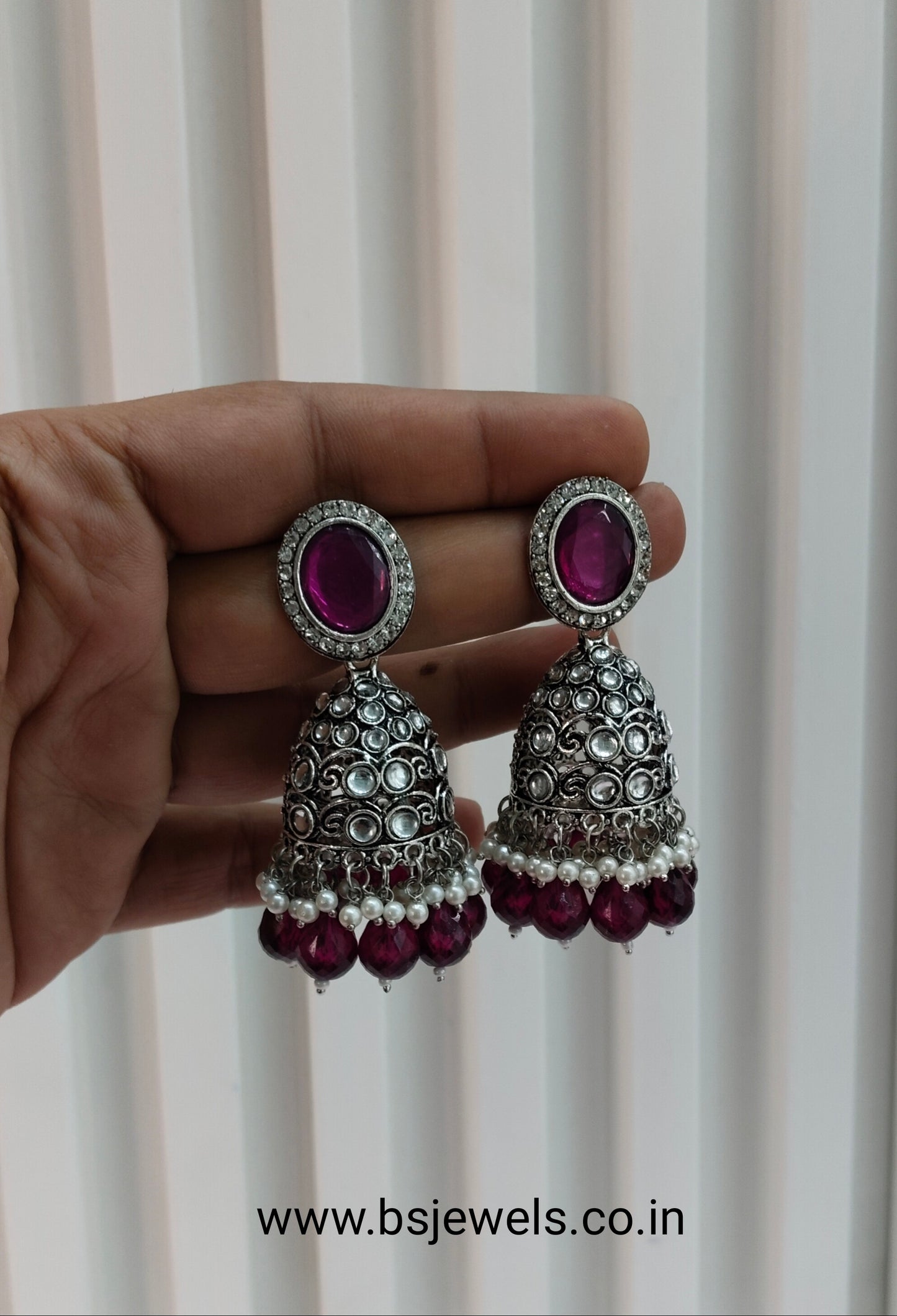 Purple Oxidized Metal Denber Jhumka Earrings Set