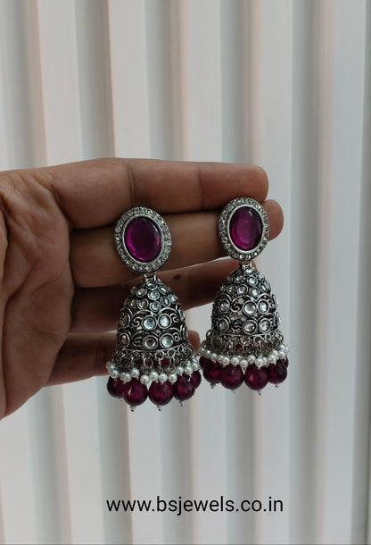 Purple Oxidized Metal Denber Jhumka Earrings Set