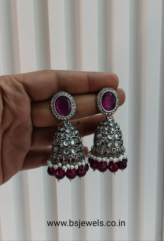 Purple Oxidized Metal Denber Jhumka Earrings Set