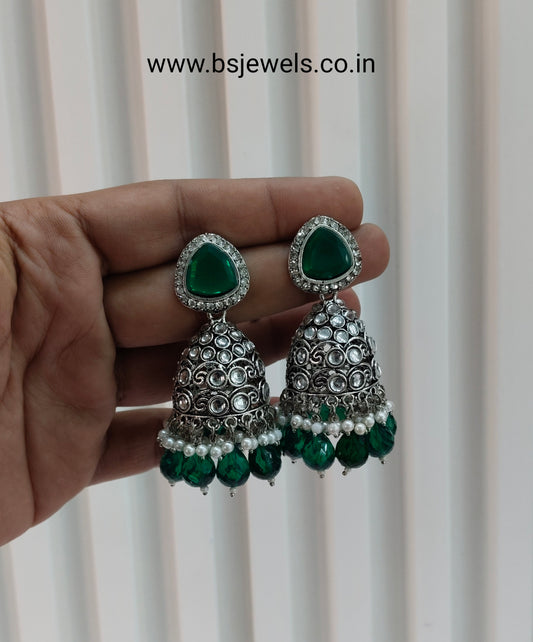 Green Oxidized Metal Helsinki Jhumka Earrings Set
