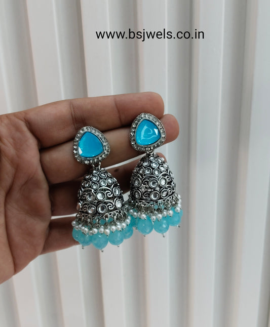 Sea Green Oxidized Metal Helsinki Jhumka Earrings Set