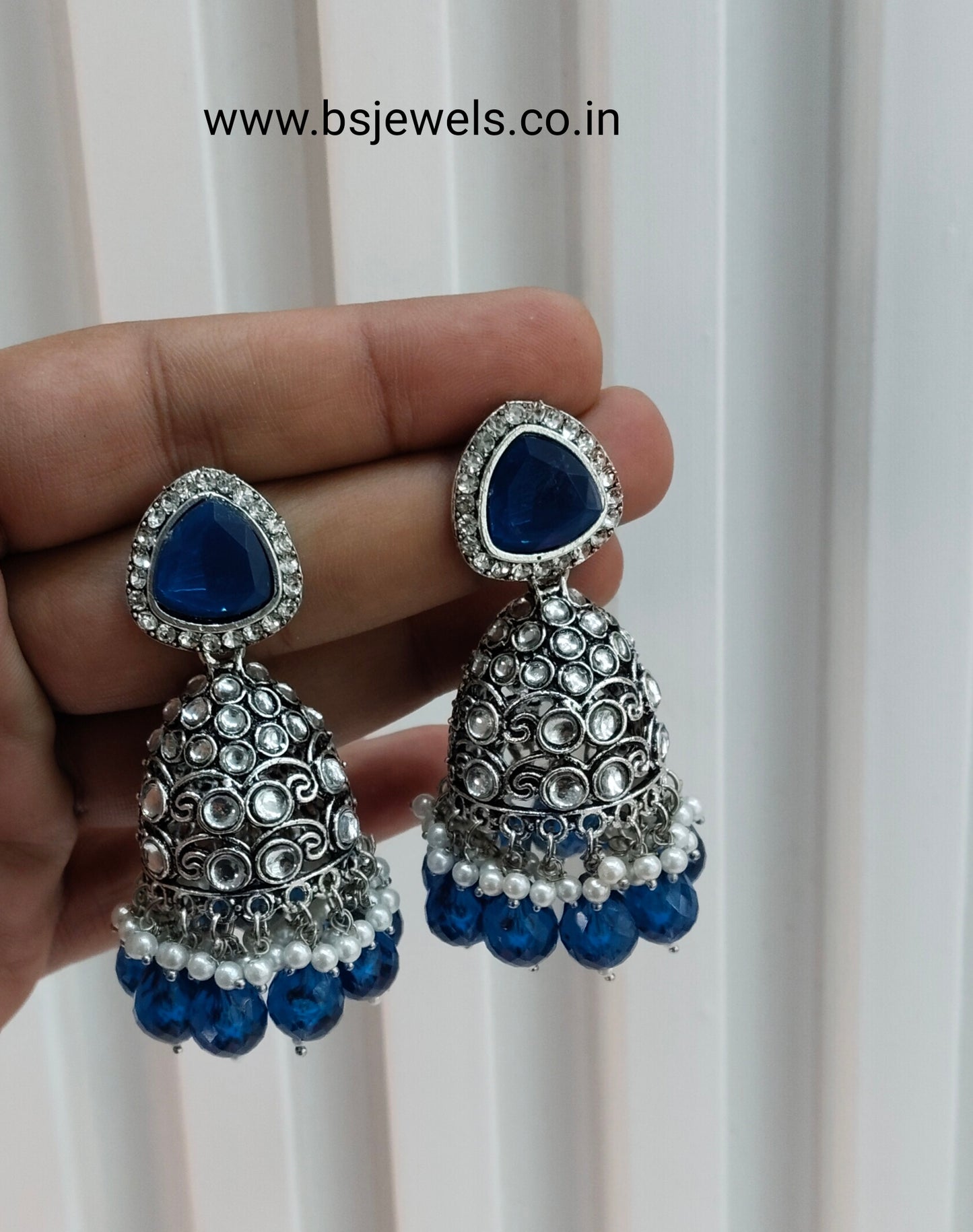 Blue Oxidized Metal Helsinki Jhumka Earrings Set