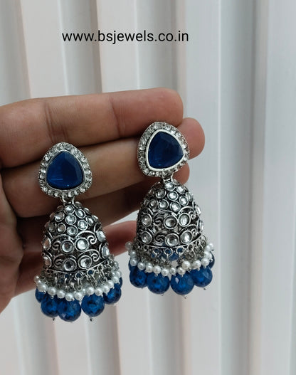 Blue Oxidized Metal Helsinki Jhumka Earrings Set