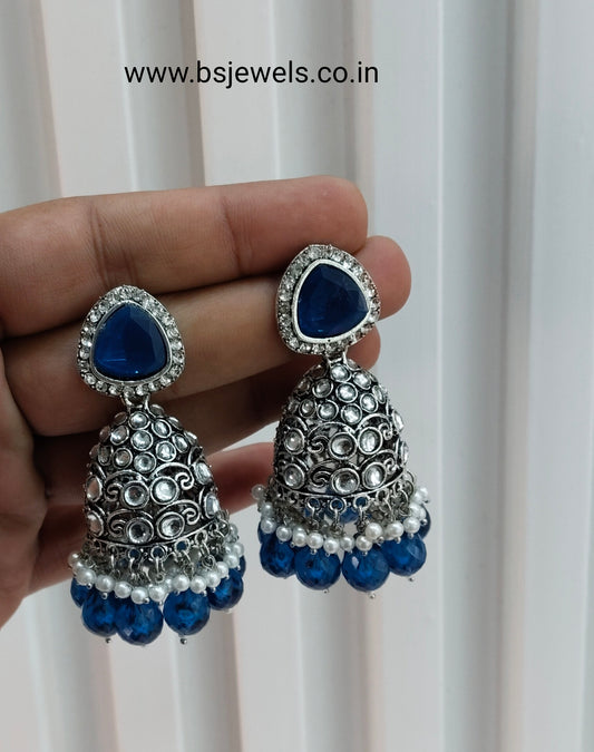Blue Oxidized Metal Helsinki Jhumka Earrings Set