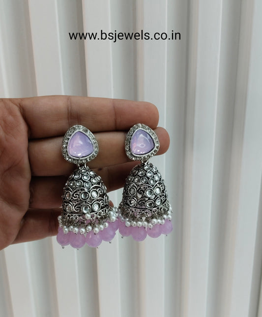 Lavender Oxidized Metal Helsinki Jhumka Earrings Set