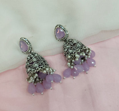 Lavender Oxidized Metal Helsinki Jhumka Earrings Set