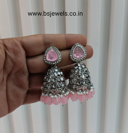Pink Oxidized Metal Helsinki Jhumka Earrings Set