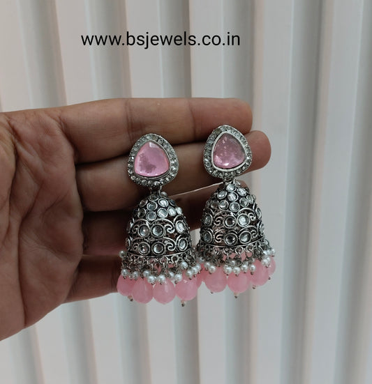 Pink Oxidized Metal Helsinki Jhumka Earrings Set