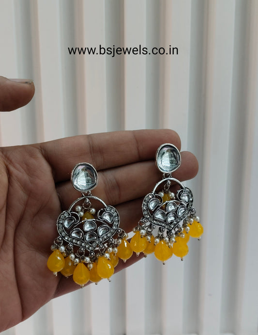 Yellow Oxidized Metal Pushpa Earrings Set