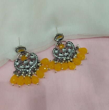 Yellow Oxidized Metal Pushpa Earrings Set