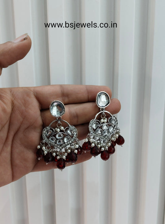 Maroon Oxidized Metal Pushpa Earrings Set