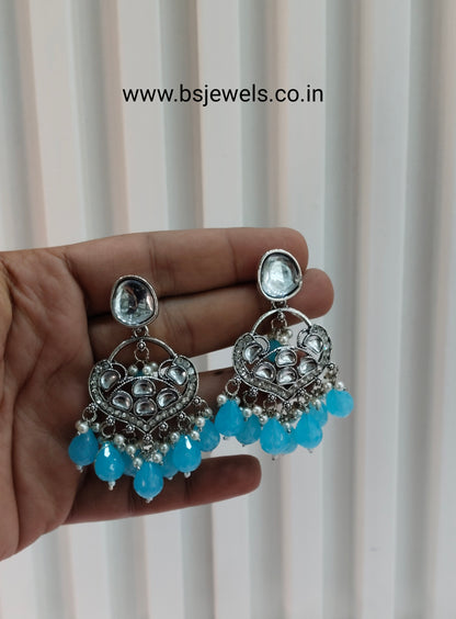 Sea Green Oxidized Metal Pushpa Earrings Set