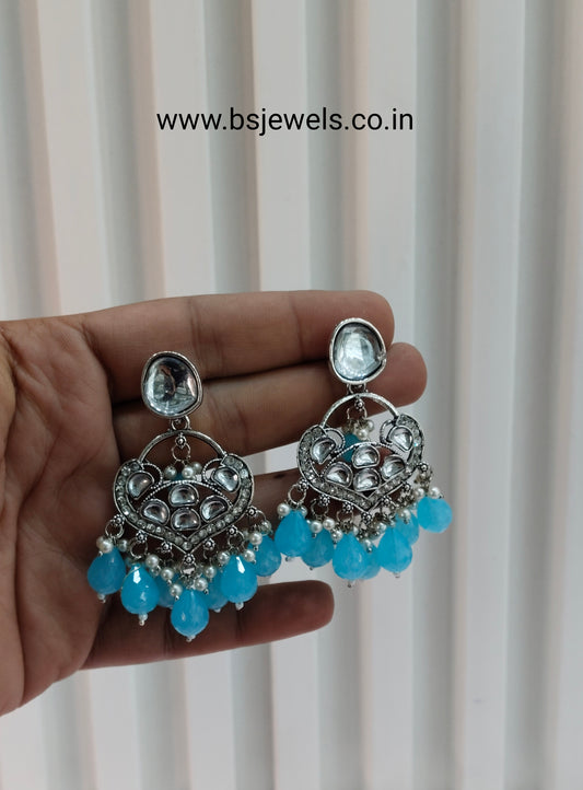 Sea Green Oxidized Metal Pushpa Earrings Set