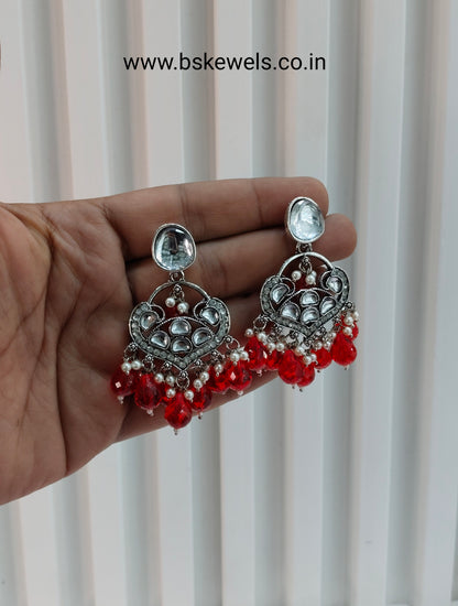 Red Oxidized Metal Pushpa Earrings Set