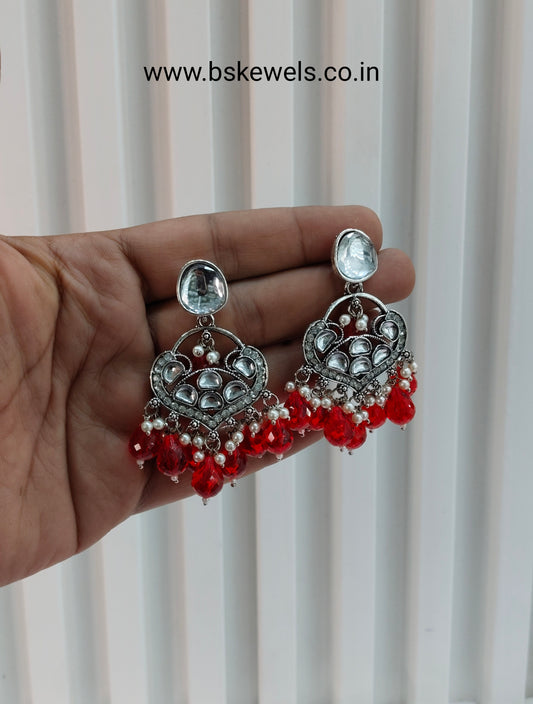 Red Oxidized Metal Pushpa Earrings Set