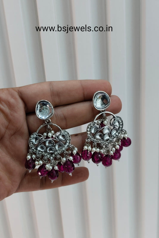 Purple Oxidized Metal Pushpa Earrings Set