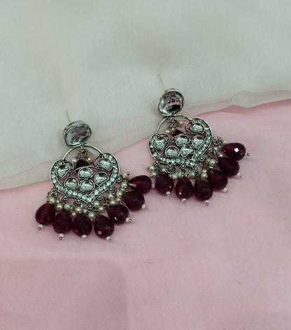 Purple Oxidized Metal Pushpa Earrings Set