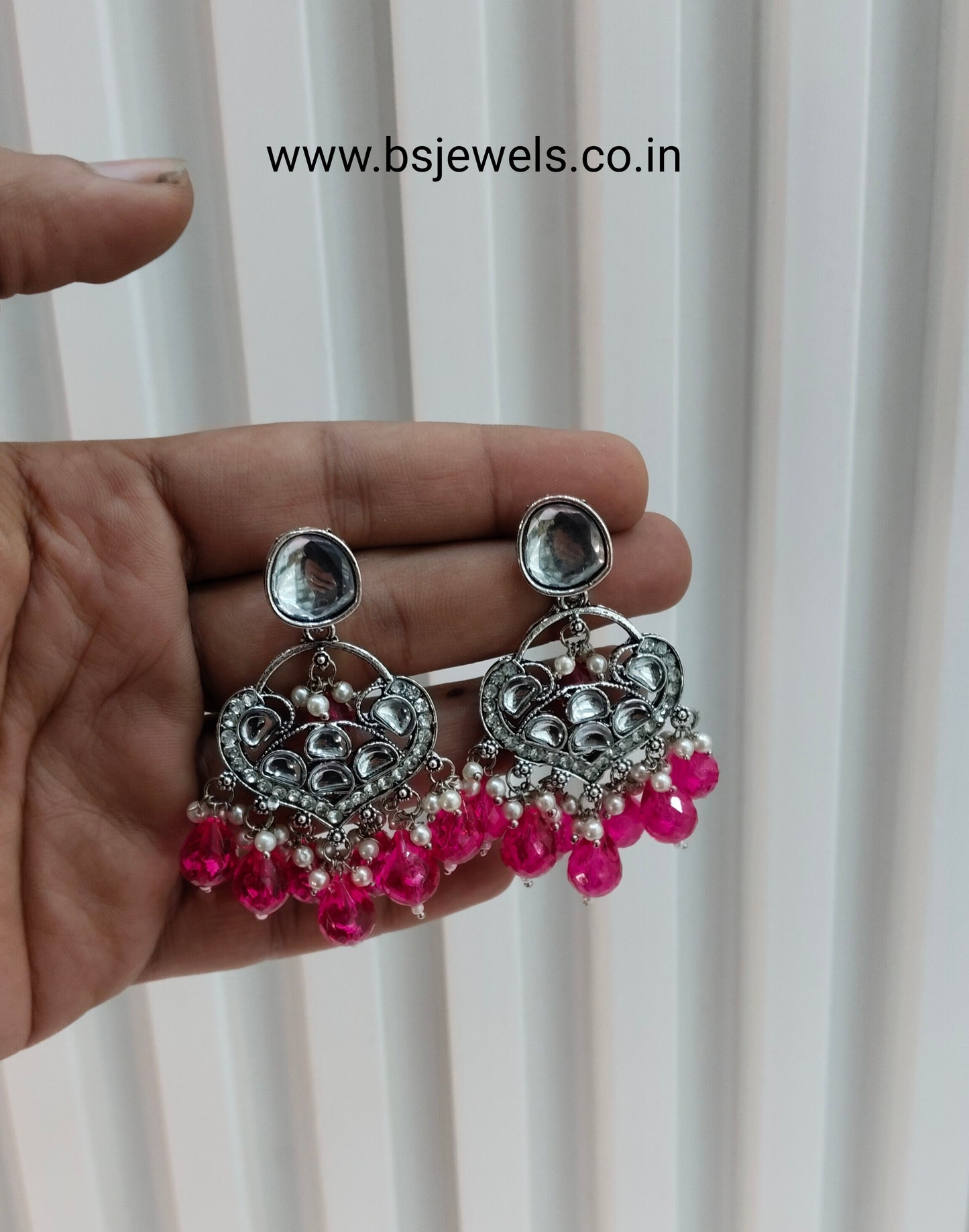 Majenta Oxidized Metal Pushpa Earrings Set