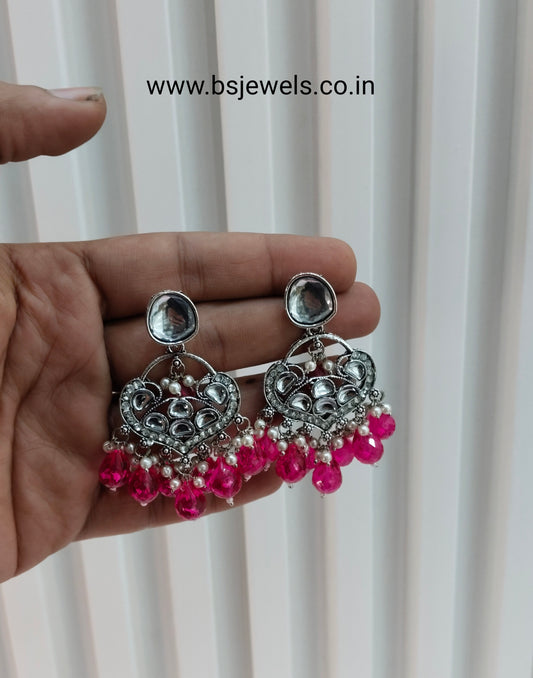 Majenta Oxidized Metal Pushpa Earrings Set