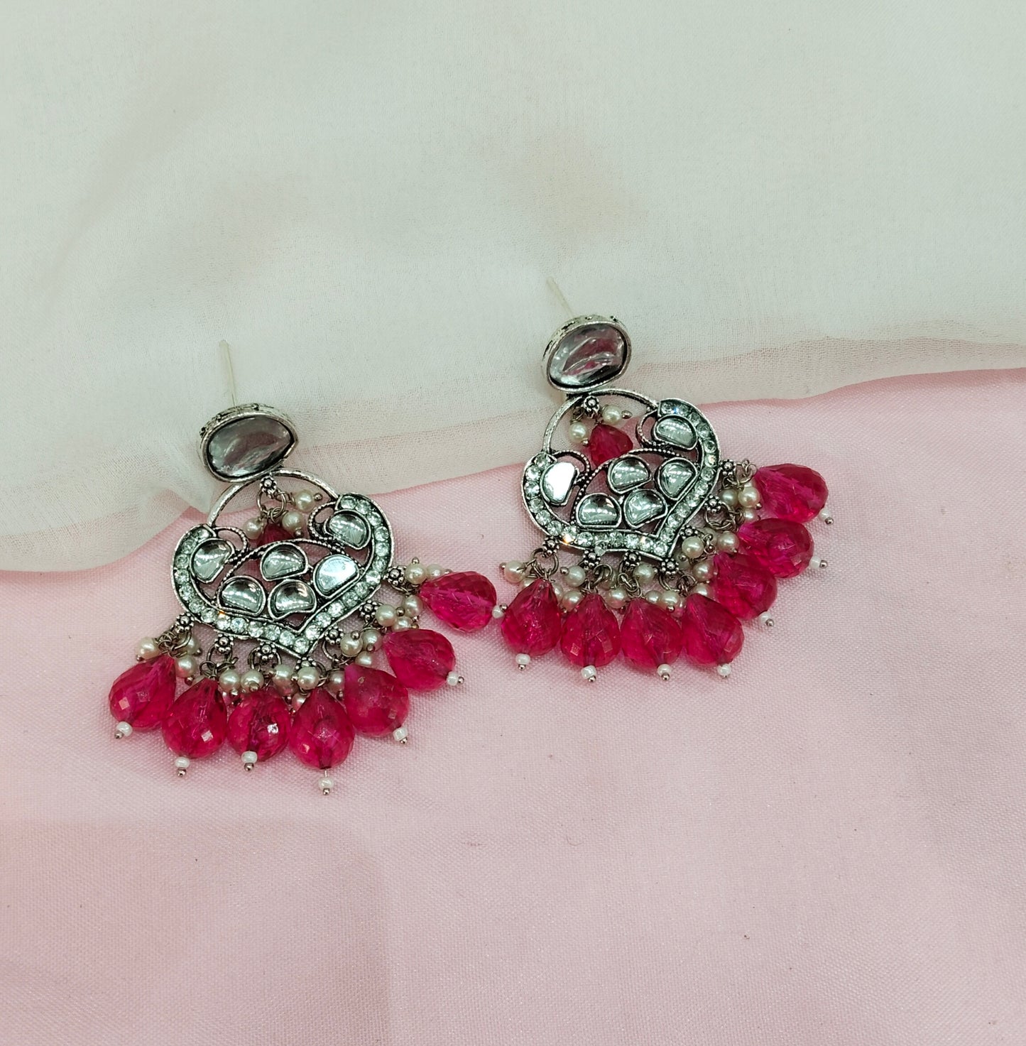 Majenta Oxidized Metal Pushpa Earrings Set