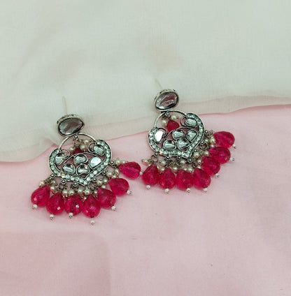 Majenta Oxidized Metal Pushpa Earrings Set