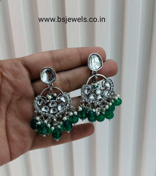 Green Oxidized Metal Pushpa Earrings Set
