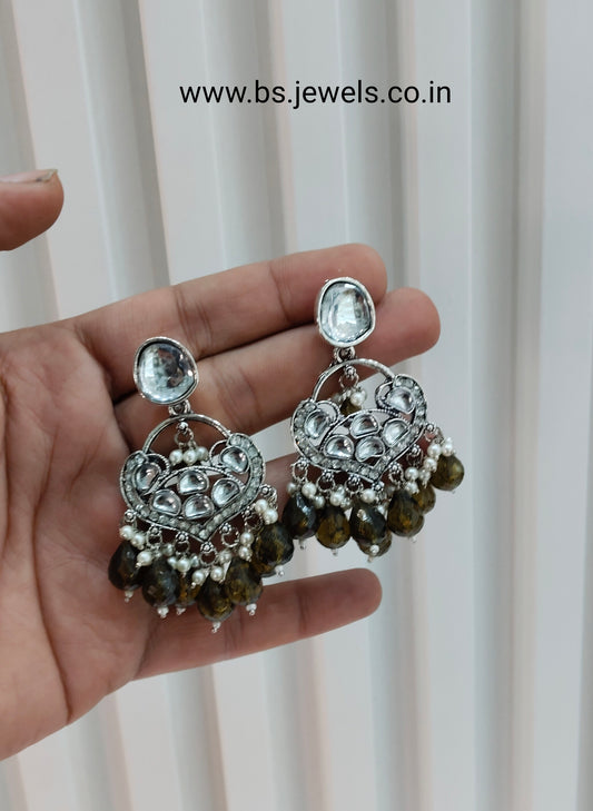 Mehndi Oxidized Metal Pushpa Earrings Set