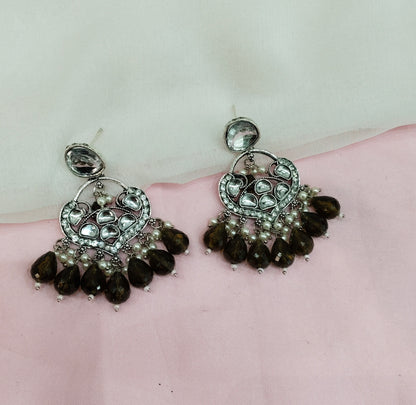 Mehndi Oxidized Metal Pushpa Earrings Set