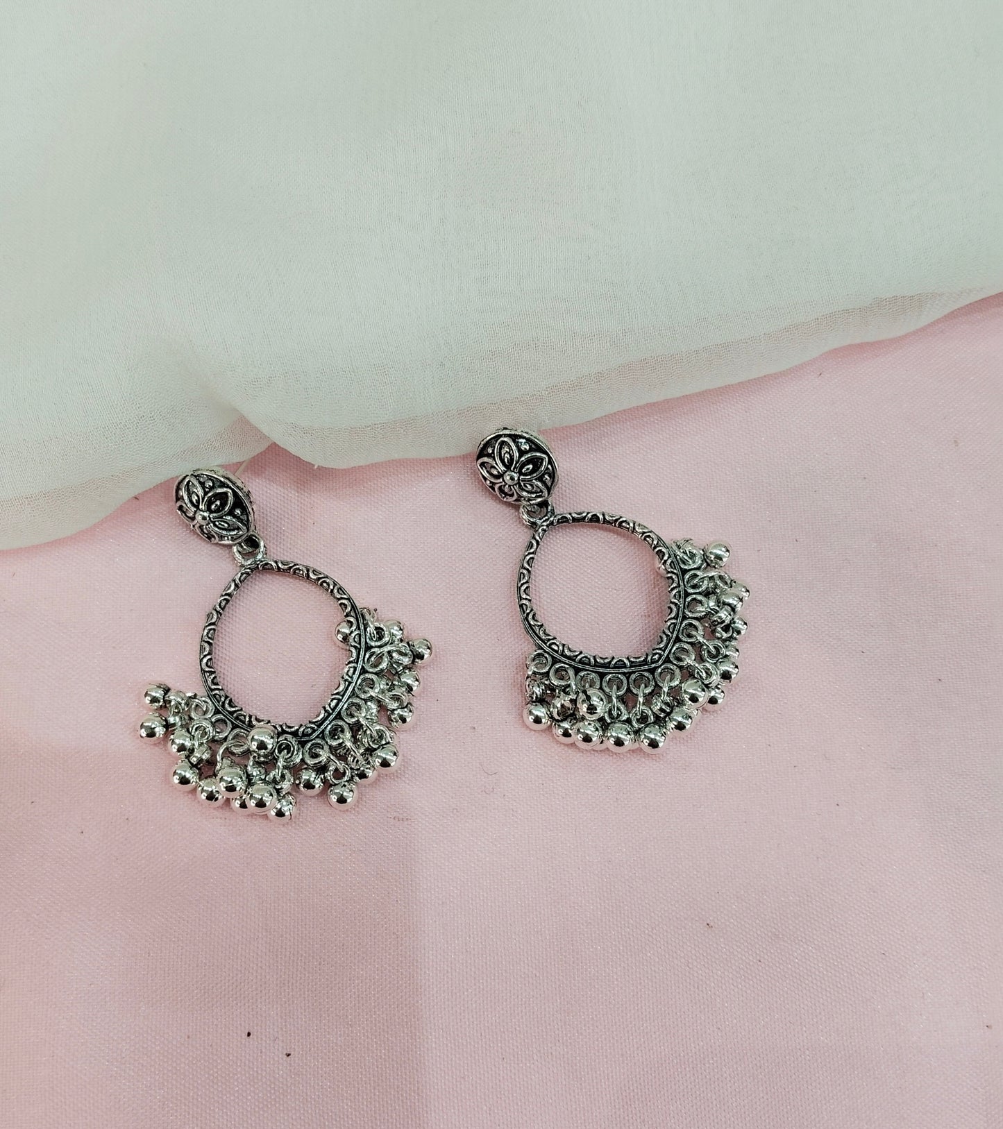Antique Silver Oxidized Metal Professor Earrings Set