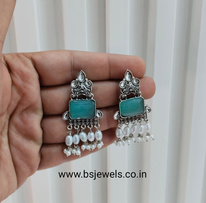 Turquoise Oxidized Metal Roman Earrings Set