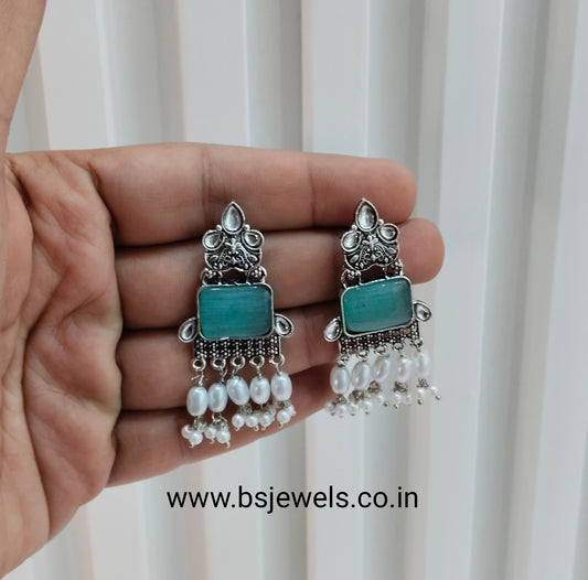 Turquoise Oxidized Metal Roman Earrings Set