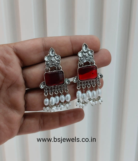 Maroon Oxidized Metal Roman Earrings Set