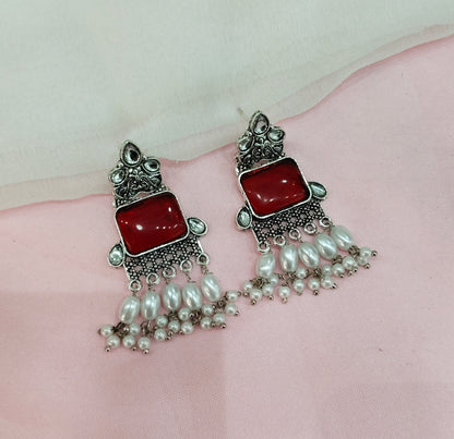 Maroon Oxidized Metal Roman Earrings Set