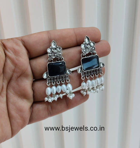 Blue Oxidized Metal Roman Earrings Set