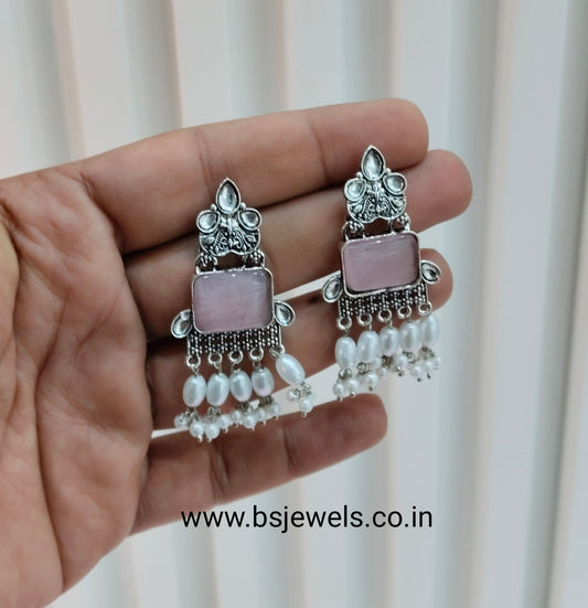 Pink Oxidized Metal Roman Earrings Set