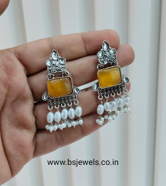 Yellow Oxidized Metal Roman Earrings Set
