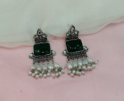 Green Oxidized Metal Roman Earrings Set