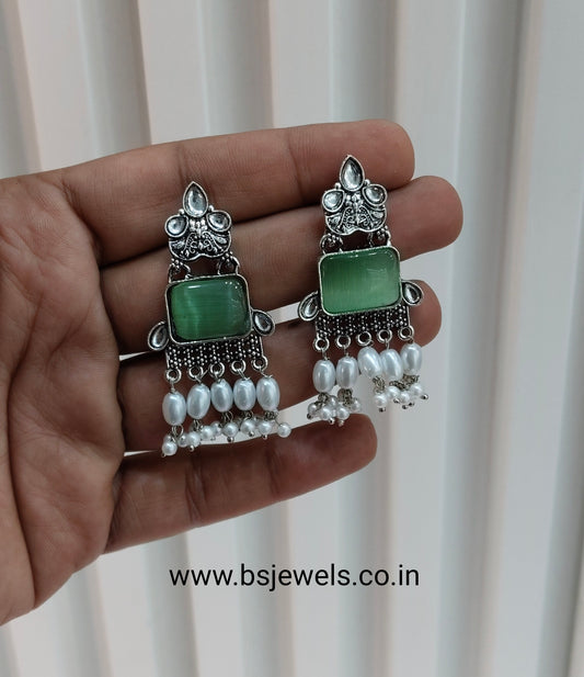 Sage Green Oxidized Metal Roman Earrings Set