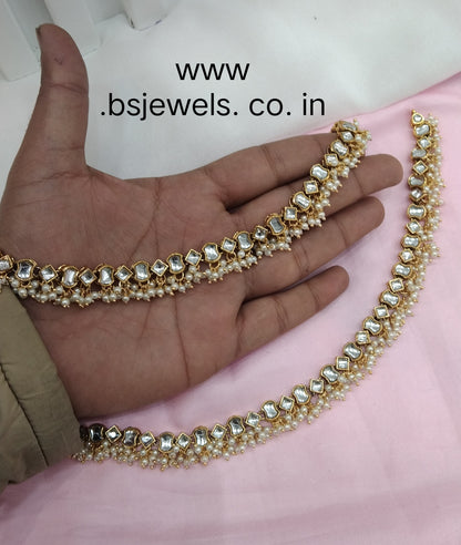 Gold White Kundan Anklets Jhanjar Payal Jewellery opti Set