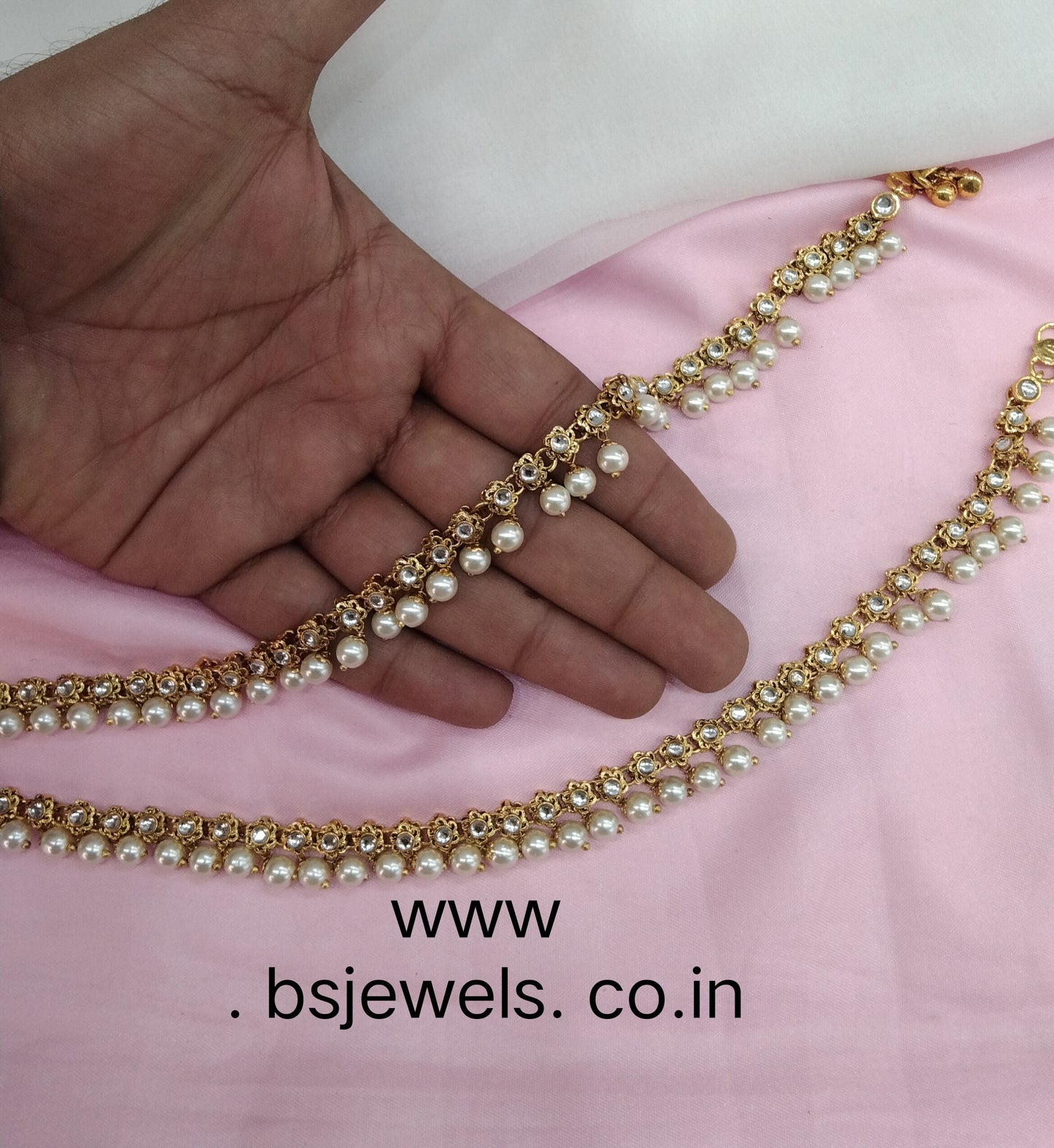 Gold White Kundan Anklets Jhanjar Payal Jewellery opti Set