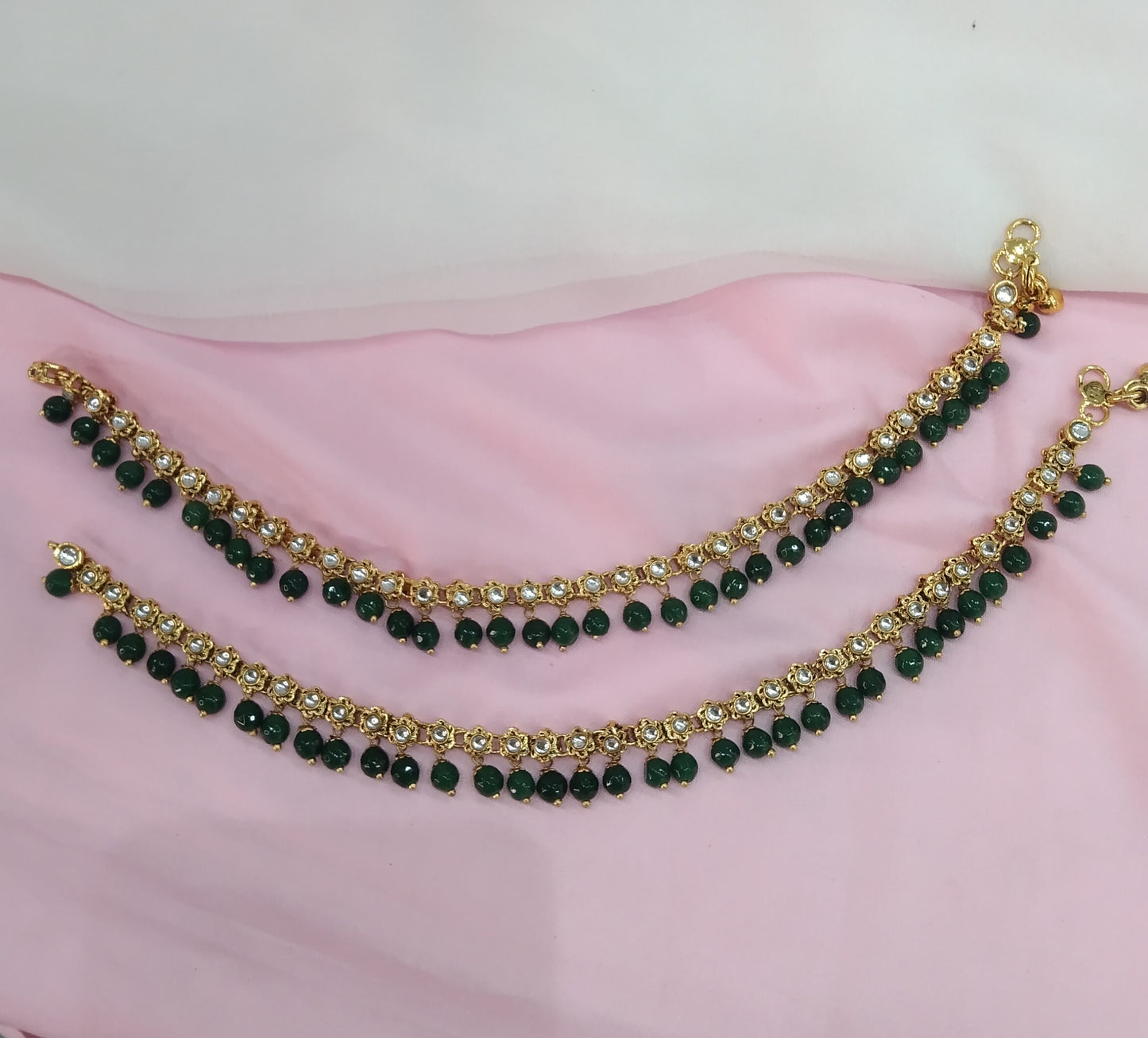 Gold Green Kundan Anklets Jhanjar Payal Jewellery opti Set