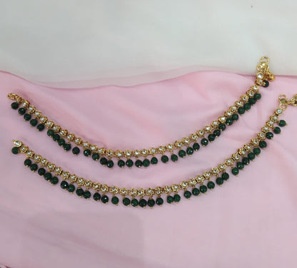 Gold Green Kundan Anklets Jhanjar Payal Jewellery opti Set