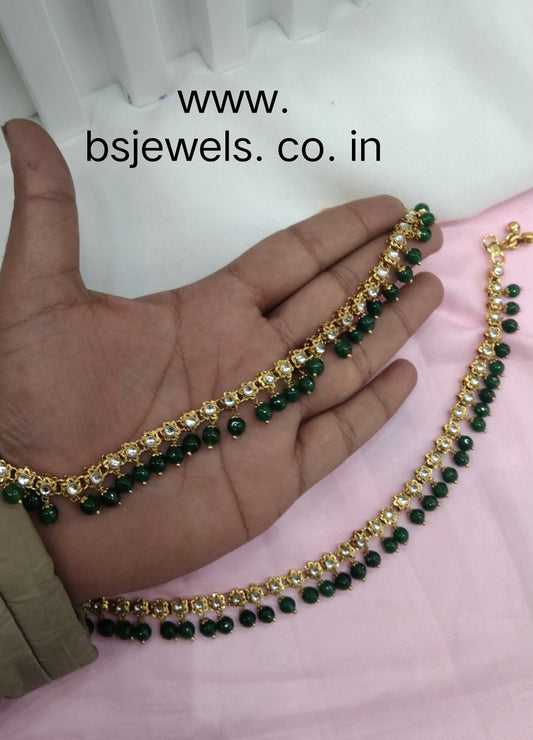 Gold Green Kundan Anklets Jhanjar Payal Jewellery opti Set