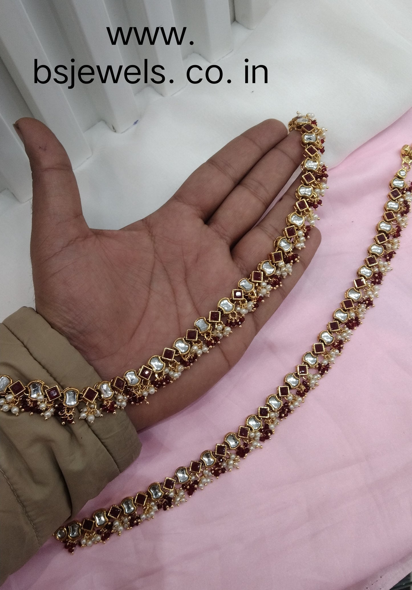 Gold Ruby Kundan Anklets Jhanjar Payal Jewellery opti Set
