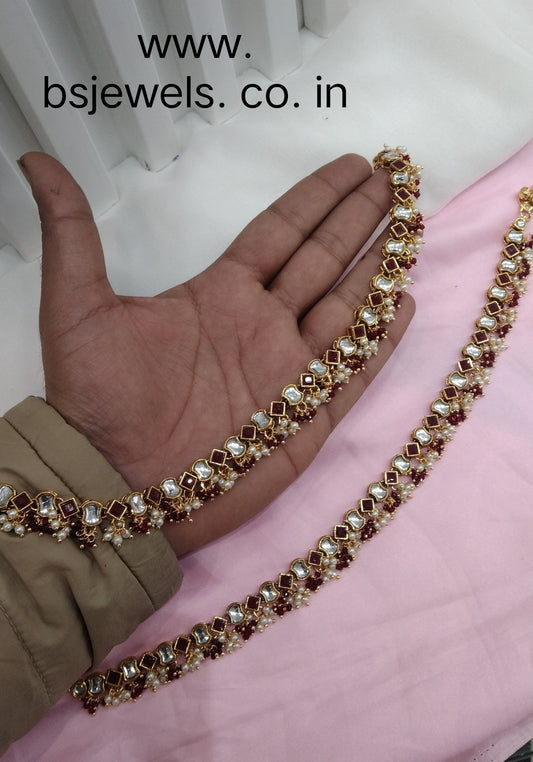 Gold Ruby Kundan Anklets Jhanjar Payal Jewellery opti Set